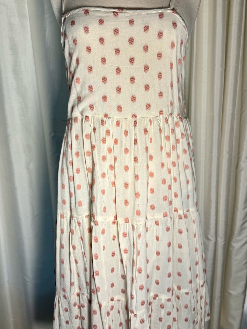 Off white adjustable Strap Polka Dot Tiered Maxi Dress - Pink Dots - Picture 11 of 11
